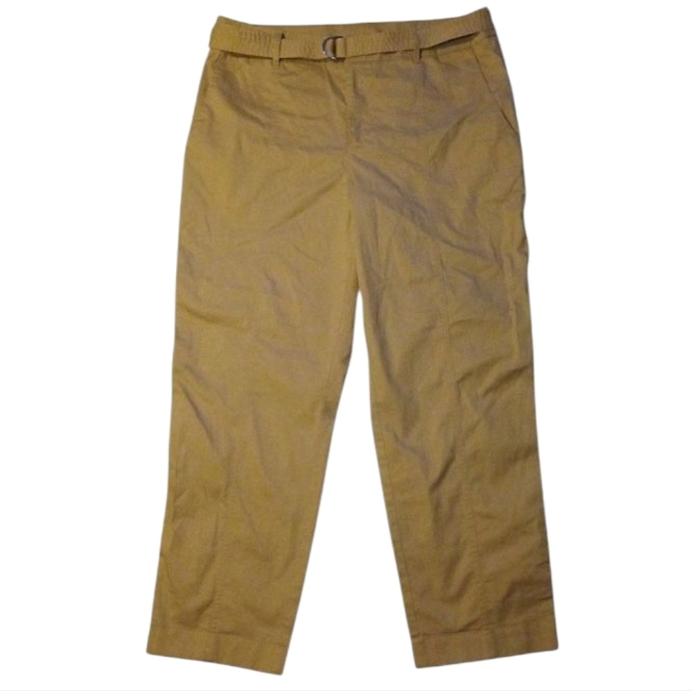 Chico's Lightweight Cotton Cropped Khakis Belted Waist Pockets Size 2.5 14